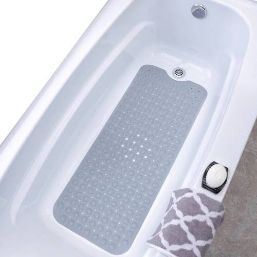 SlipX Solutions Extra-Long Vinyl Bath Mat, Gray